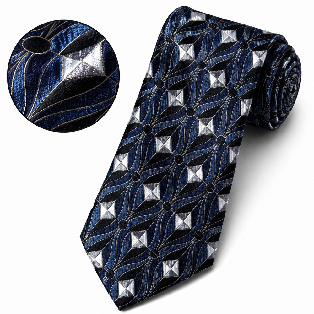 Zylos George Machado Men's Necktie Blue Black Diamond Pattern Italian Silk W4